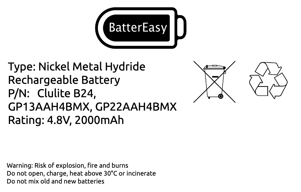 Clulite B24 Rechargeable 4.8V Torch Battery for CLUB-1, INT-1 & FAN-1 Torches
